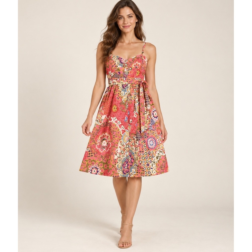 J.Crew Women's Size 12 Cotton Floral Fit & Flare Dress Belted Pockets